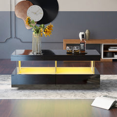 Coffee Table For Living Room, High Gloss Tea Table With LED Lights