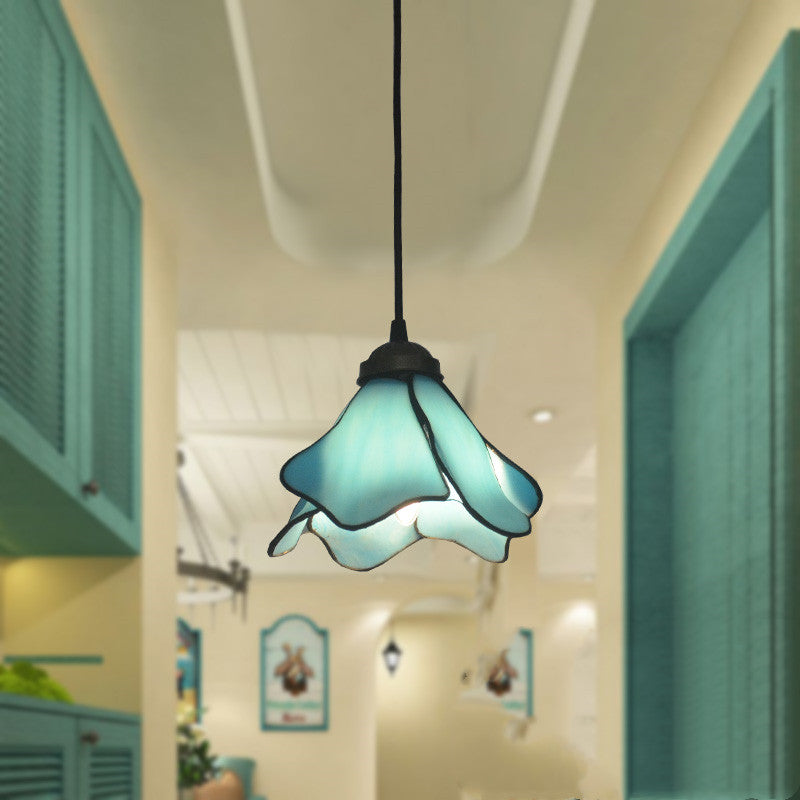 Retro Tiffany Glass Chandelier – Elegant Rustic Porch & Hallway Light