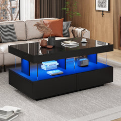 Coffee Table For Living Room, High Gloss Tea Table With LED Lights