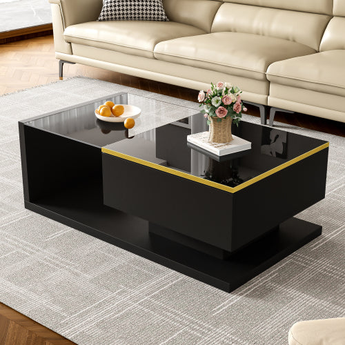 90cm High-Gloss White Coffee Table with Glass & LED Lighting