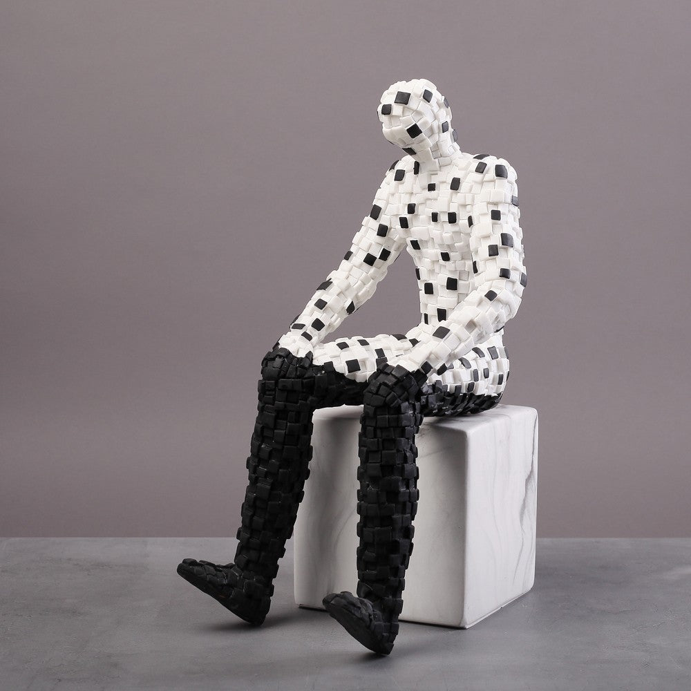Mosaic Figures Black And White Granular Resin Sculpture Ornaments