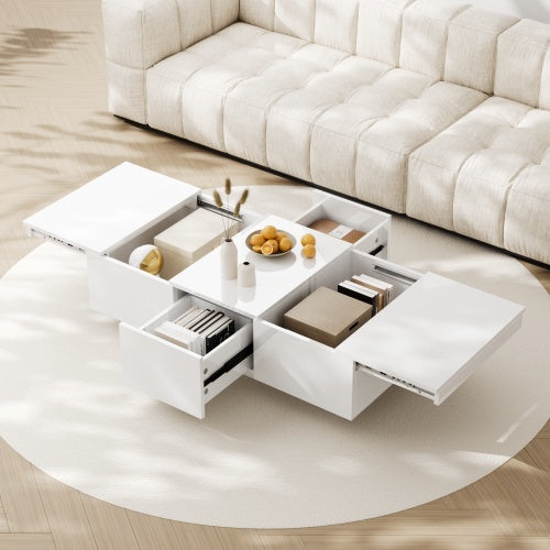 Modern Black Coffee Table – High-Gloss Finish with Hidden Storage Drawers