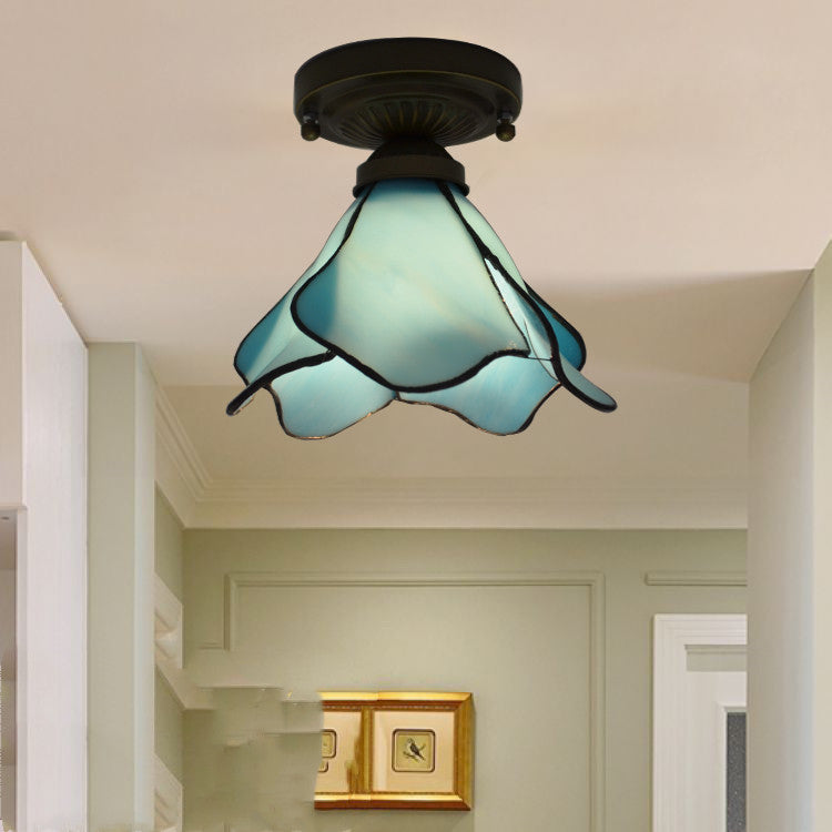 Retro Tiffany Glass Chandelier – Elegant Rustic Porch & Hallway Light