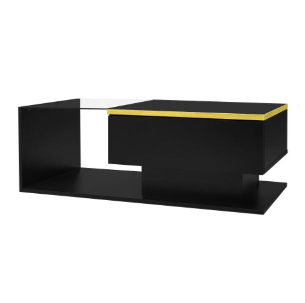 90cm High-Gloss White Coffee Table with Glass & LED Lighting